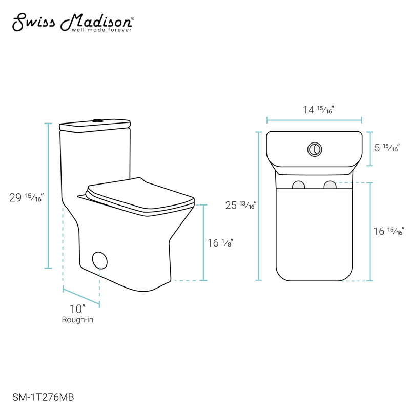 Toilette carrée une pièce à double chasse 1,1 / 1,6 GPP avec 10 po Carre, noir mat Carre, Noir mat