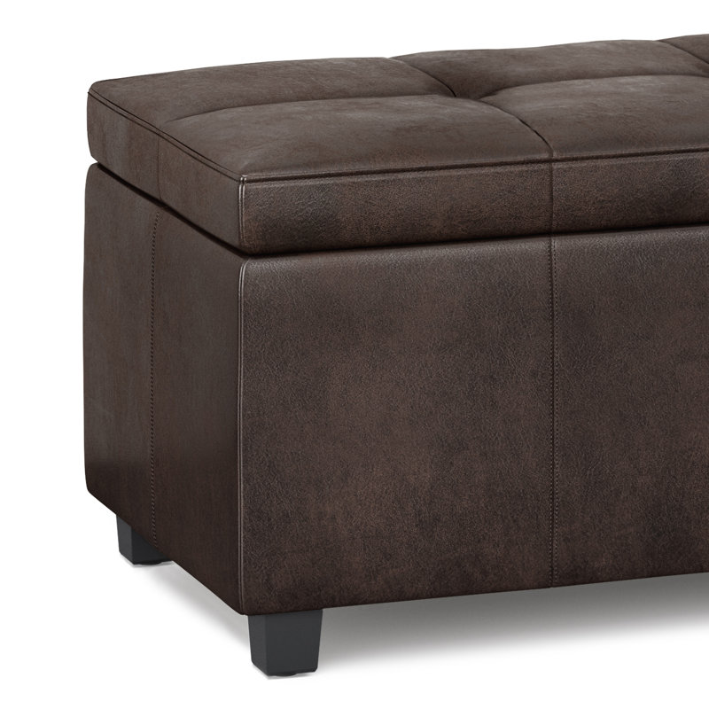 Distressed Brown Faux Leather Tufted Storage Footstool