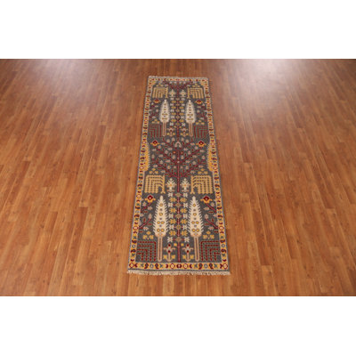 Tapis de couloir indien gris en laine 3x8