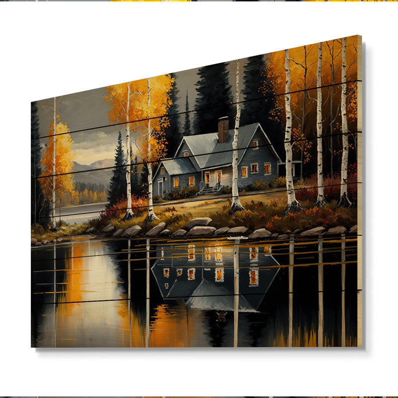 Cabine au bord du lac en été II - impression sur bois sans cadre, H 30 po x l 40 po x P 1,5 po