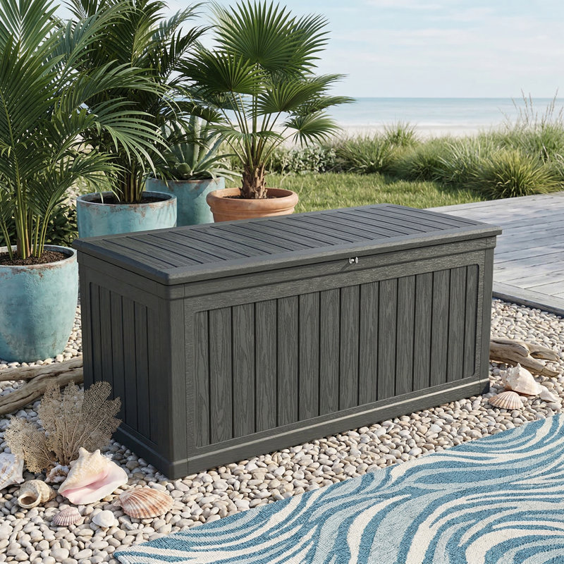 260 Gallon Large Outdoor Storage XXL Deck Chest for Patio Furniture, Outdoor Seat Cushions, Gardening Implements and Swimming Pool Equipment, Weatherproof Resin Material, Equipped with Lock, Black Finish
