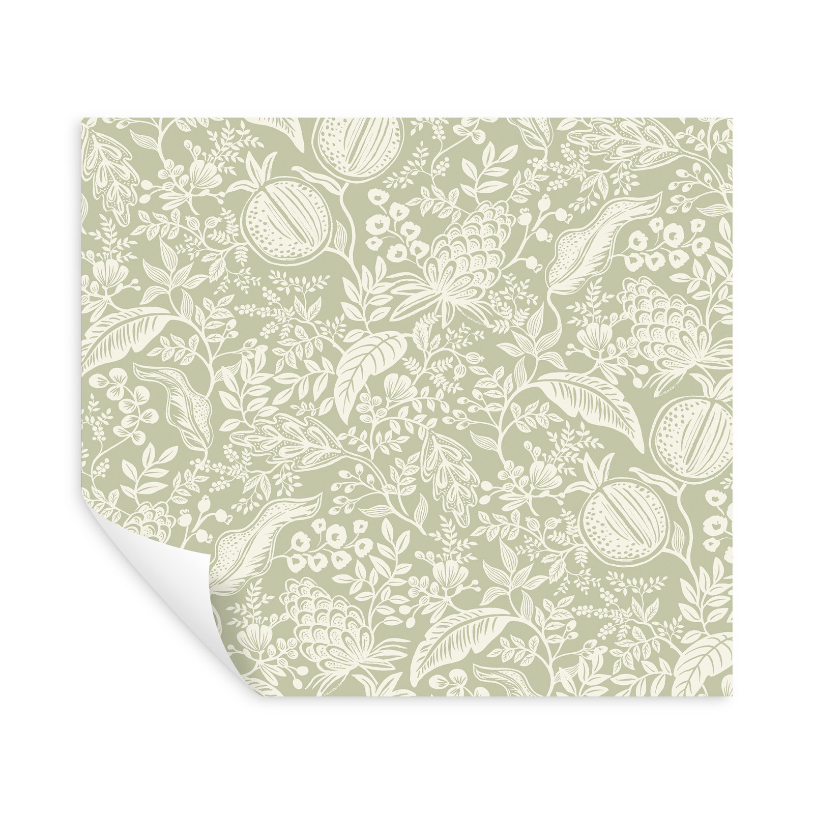 Pomegranate White Peel and Stick Wallpaper, Green