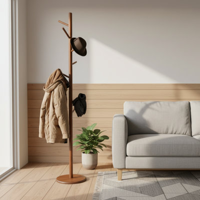 Portemanteau autoportant réglable en bois massif à 8 crochets pour chambre à coucher, placard, entrée Teyler