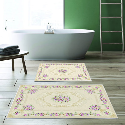 Ensemble de luxueux tapis de bain (2 pièces), 100% polyester, antidérapant, antibactérien | Dimensions: 19,7 po x 23,6 po et 23,6 po x 39,4 po | Tissu ultra-absorbant et facile à nettoyer, lavable à la machine à 86 ° F | Parfait pour la salle de bain ou le spa