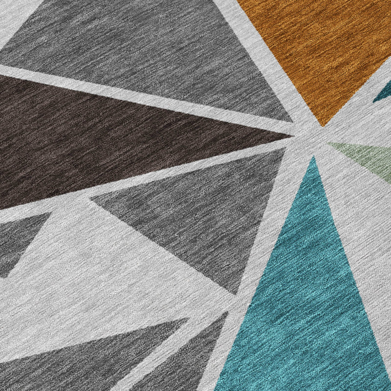 Gray Geometric Machine Washable Synthetic Area Rug 3' x 5'