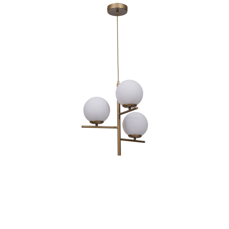 Lustre, 3 niveaux, Blanc / Doré, Trois lumières