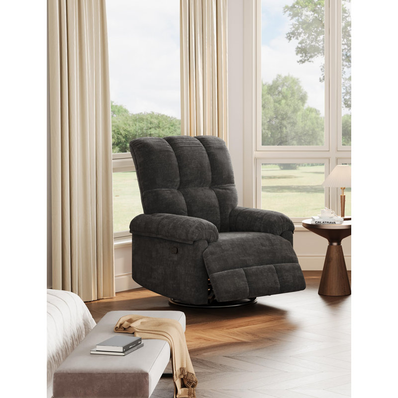 Manual Recliner Chair, Comfy Swivel Rocker Chair for Adults, Ergonomic High Back Silent Nursery Glider, Black