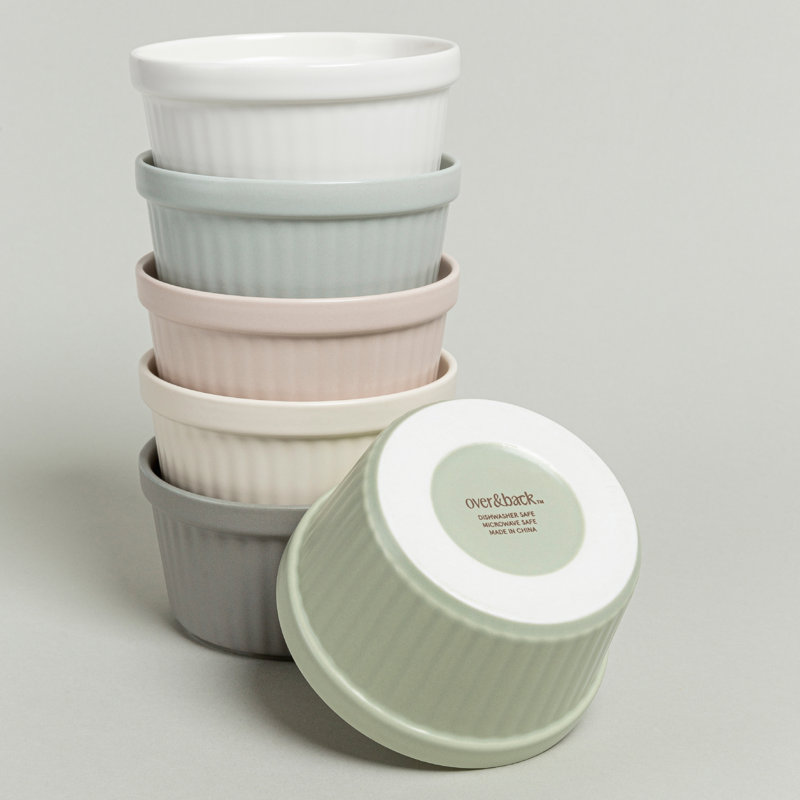 over&back Stoneware Multicolored Ramekin Set - Six Mini Dishes Perfect For Sides, Dips, Creme Brulee, Desserts, And More - Easy-to-stack All-occasion Place Settings - 4" X 4" X 2.25" - Semi-matte