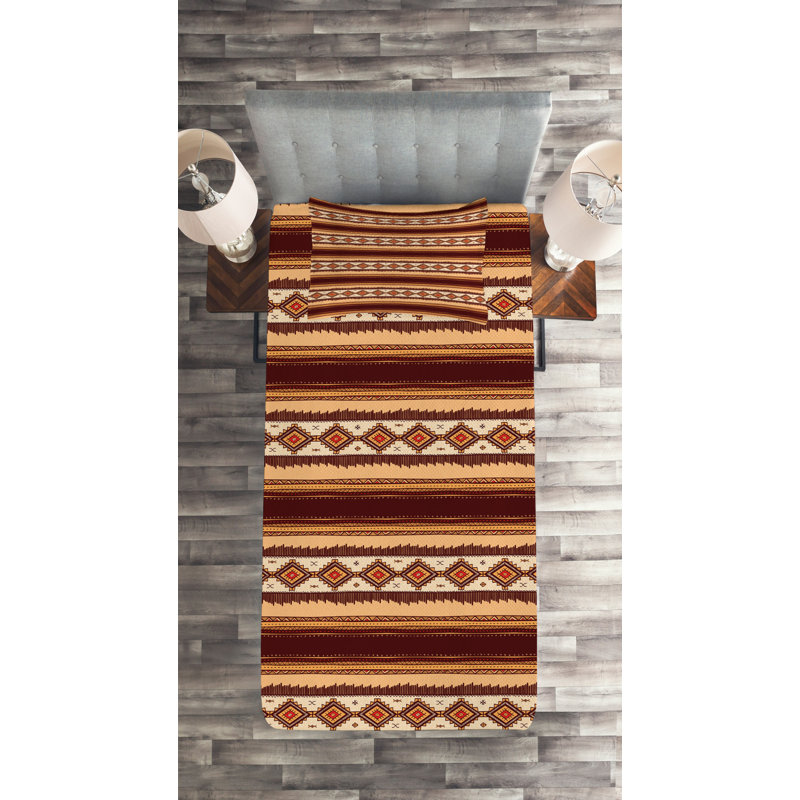 Native Rustic Polyester Geometric Shapes Coverlet, Twin Bedspread + 1 Sham