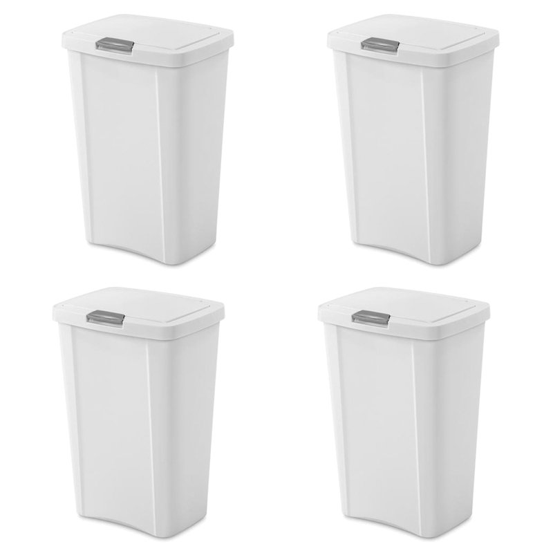 Sterilite 13 Gallon Touchtop Wastebasket With Titanium Latch, White (4 Pack)