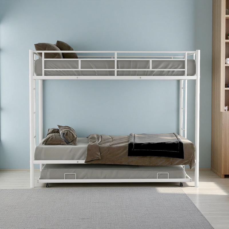 Twin Over Twin Bunk Bed With Trundle, White