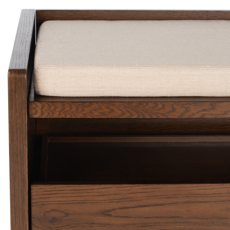 Josette Linen Upholstered Storage Bench, Walnut