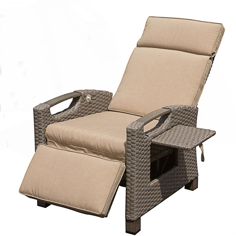 Fauteuil inclinable d'extérieur, fauteuil inclinable pour patio avec table rabattable, Beige