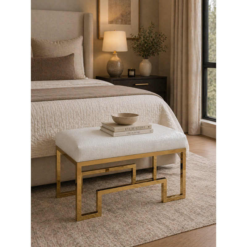 Tabouret de meuble-lavabo Pangea Home Declan Laurence, Or poli lustré, Alligator végétalien blanc