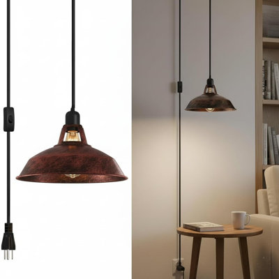 Luminaire suspendu à brancher, luminaire suspendu 13,1 pi avec cordon d'alimentation, interrupteur marche / arrêt, poulie réglable, luminaire suspendu industriel à abat-jour en métal pour îlot de cuisine, bar, café, salon