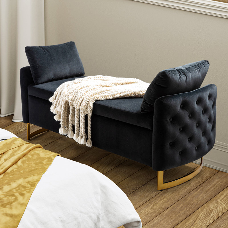 Ageet Modern Velvet Flip Top Storage Bench, Black