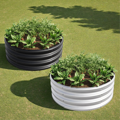2pcs W840116761 Galvanized Metal Planter With Reinforced Structure For Supporting Large Plants, Suitable Shallow Rooting Crops Raised Garden Bed - Coating Safe Cultivation Of Herbs And Carrot, Easy
