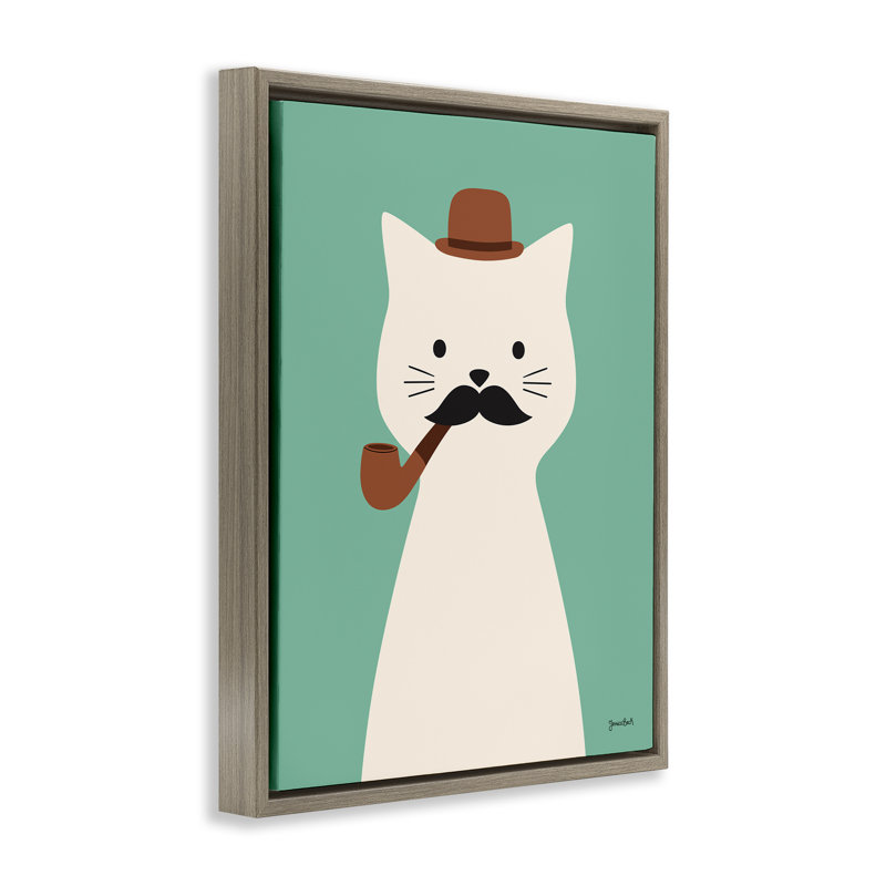 Art mural sur toile flottant, "Chat fumant" par Jessica Beck, Cadre flottant brun, H 21 po x l 17 po