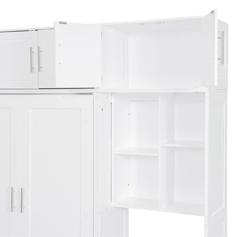 Lit escamotable double pleine grandeur avec bureau, armoire supérieure et tablettes de rangement, lit pliant peu encombrant, blanc