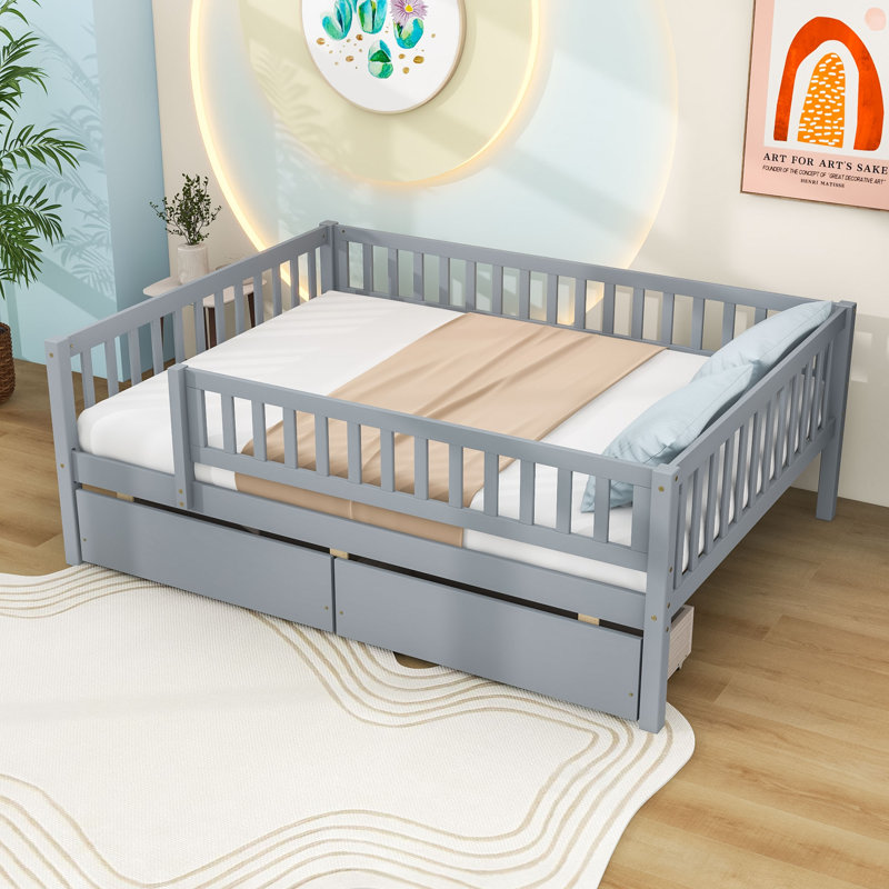 Ormond Daybed with Dual Drawers and Slats, Gray, Full