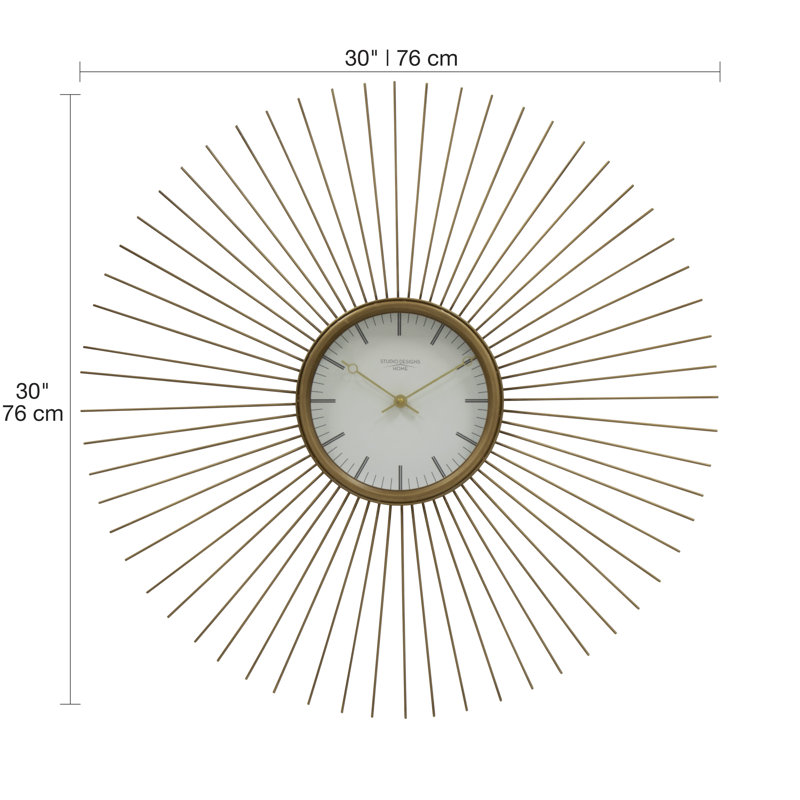 Modern 30" Golden Brass Sunburst Metal Wall Clock