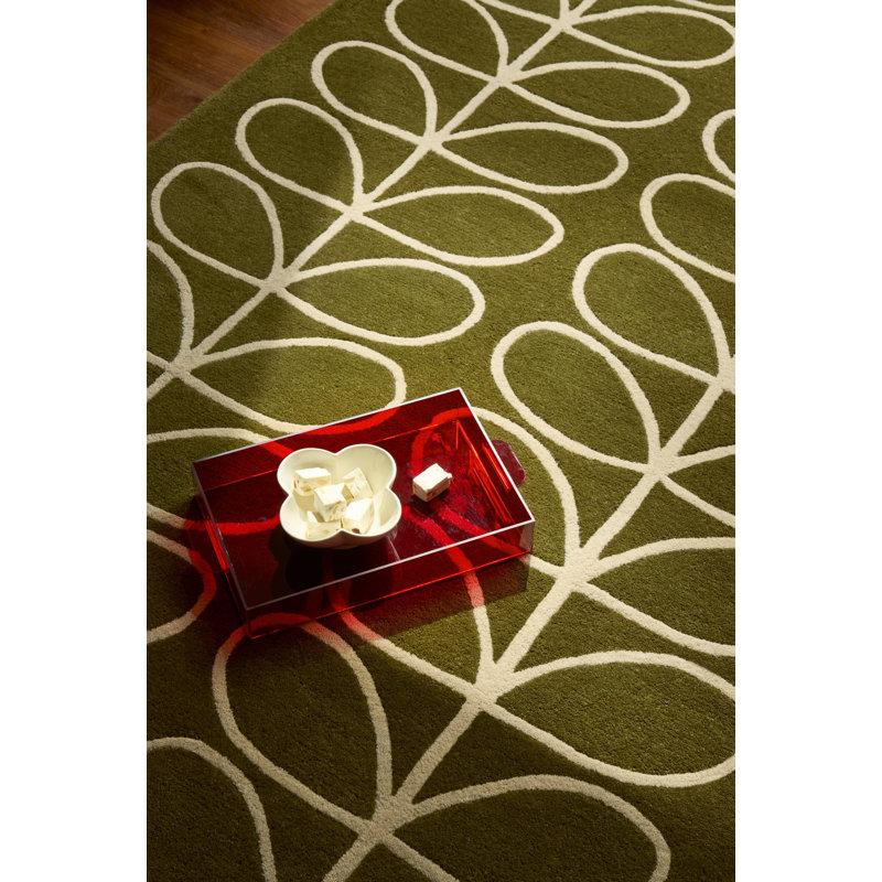 Hand Tufted Wool Abstract Area Rug in Olive, Rectangle 6'7" x 9'2"