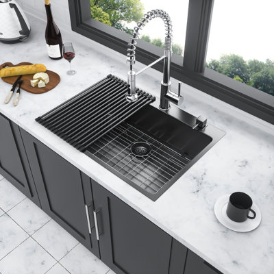 33X22 Inch Kitchen Sink In Gunmetal Black - 16 Gauge Stainless Steel With Corrosion Resistance Coating Enhanced To Stress Cracking