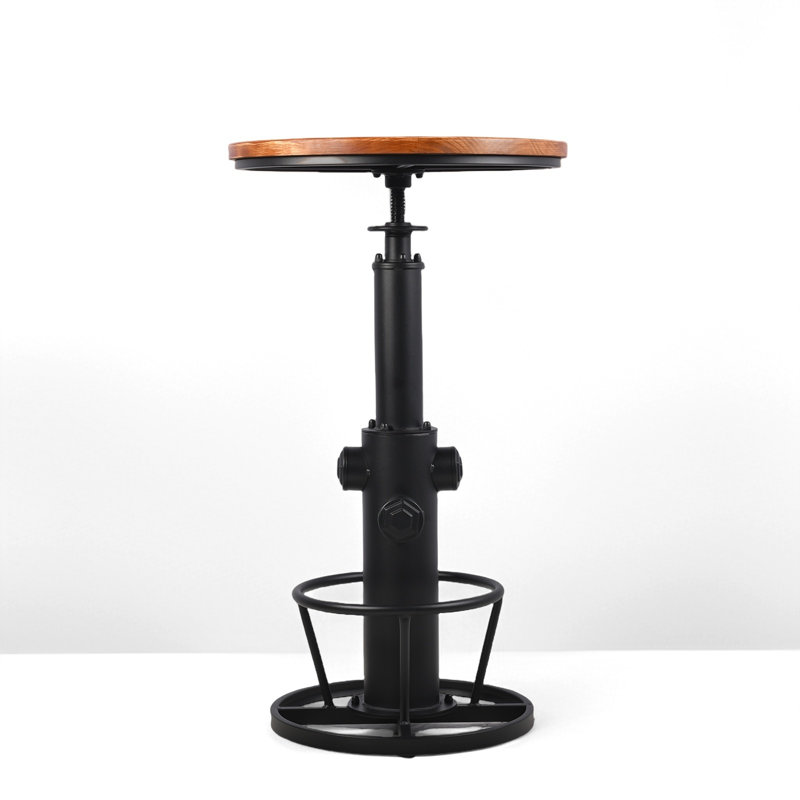 Industrial Bar Table 38.6"-44.5" Height Adjustable Swivel Round Wood Tabletop 23.6" Dia, Kitchen Dining Office Coffee Bistro Pub Table