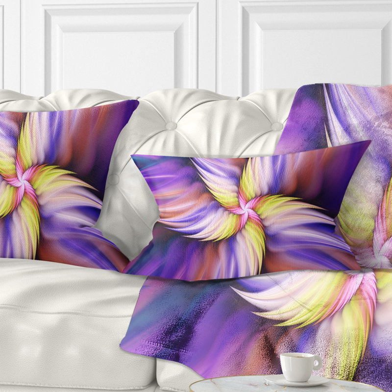 Coussin décoratif à imprimé floral mauve et jaune