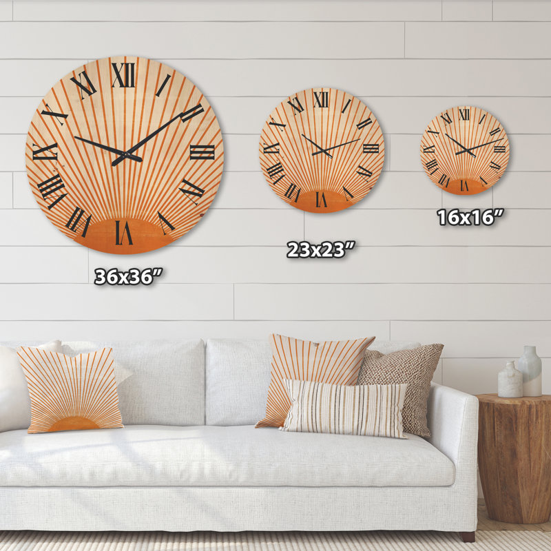 Horloge murale en bois Sun Print III, Très grand