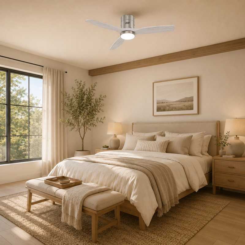 Ventilateur de plafond encastré moderne de 52 po Vincent avec ensemble d'éclairage et télécommande, moteur CC silencieux à 6 vitesses, pour une utilisation intérieure / extérieure couverte