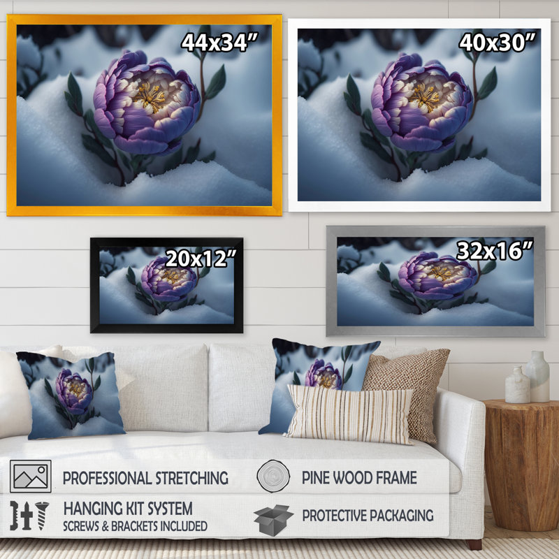 Une fleur de pivoine en hiver IV - photographie sur toile, H 24 po x l 32 po x P 1 po, Impression dorée sur toile encadrée