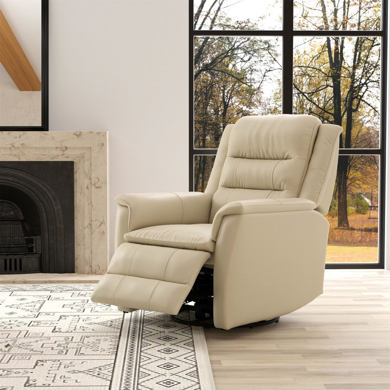 Global Home Swivel Glider Recliner With Manual Footrest In Madras Eggshell, Eggshell
