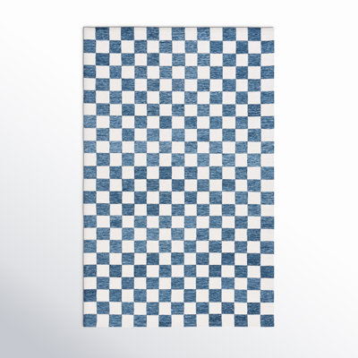 Freemont Blue Ivory Hand-Tufted Checkered Rug