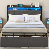 Bed Frame With Headboard, USB & Type-C Charging Station
