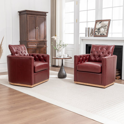 Azib 31'' Wide Genuine Leather Top Grain Leather Swivel Armchair