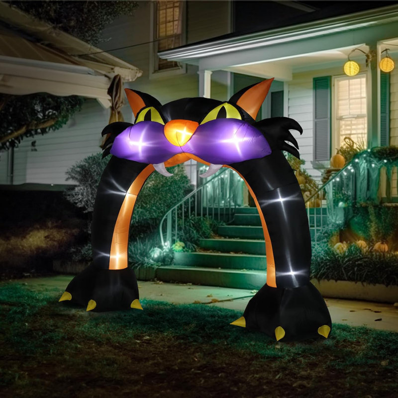 Décorations extérieures gonflables d'Halloween de 9 pi de hauteur, décorations de jardin d'Halloween chat noir effrayant, décor de lumières DEL intégrées pour le jardin intérieur
