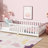 Twin Size White Floor Bed With Rubber Wood Fence, Ideal For Compact Bedrooms, Promotes Independent Sleep Patterns, 7 Slats Mattress Resilience Suitable Tight Spaces, Encourages ' Self - Reliance,-109934356-109934355