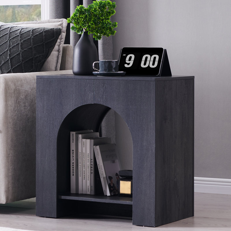 Table de bout arquée avec station de charge de type C, panneau latéral de chambre à coucher moderne de 22 po avec tablette ouverte