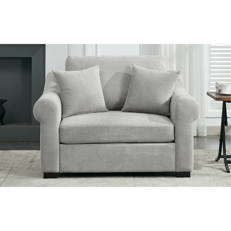 Fauteuil en chenille gris avec coussins - surdimensionné et élégant, Gris clair
