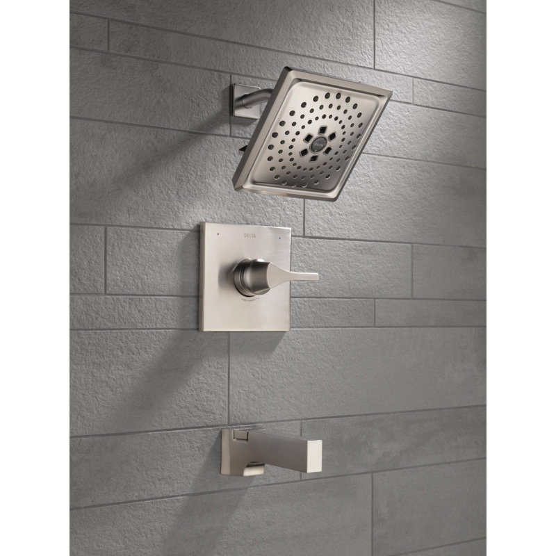 Zura Pressure Balance 14 Series Tub and Shower Trim with Single Lever Handle and Monitor, Stainless