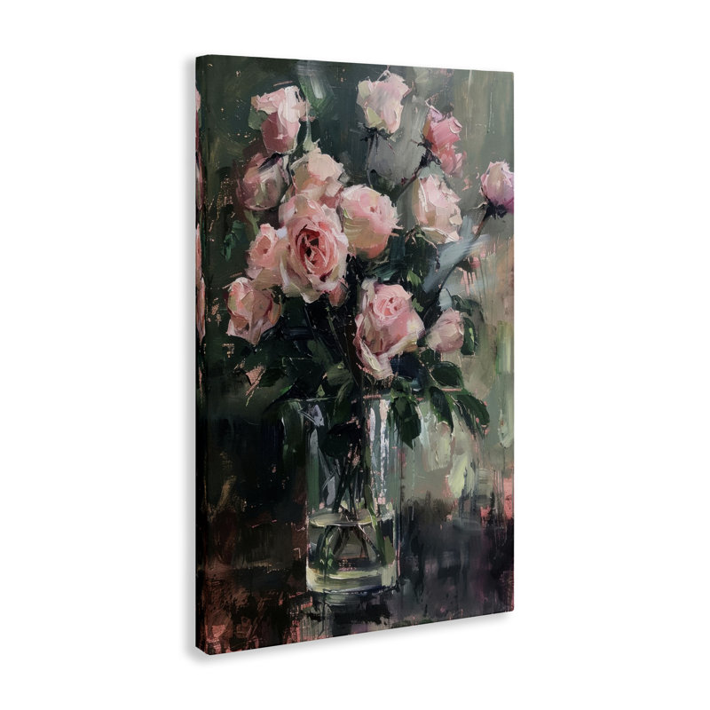  Jolies roses roses, art mural sur toile par LSR Design Studio, H 24 po x l 16 po