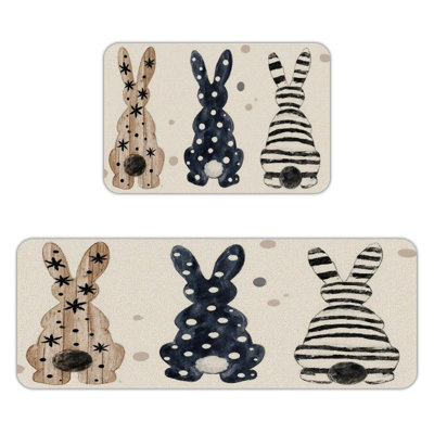 Decorative Bunnies, 2 Pcs Non Slip Kitchen Mats