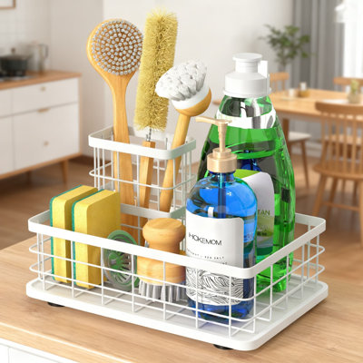 Grand porte-éponge de taille familiale pour évier de cuisine avec porte-brosse, base antidérapante sans drain, acier inoxydable de qualité supérieure avec organisateur d'évier à revêtement antirouille
