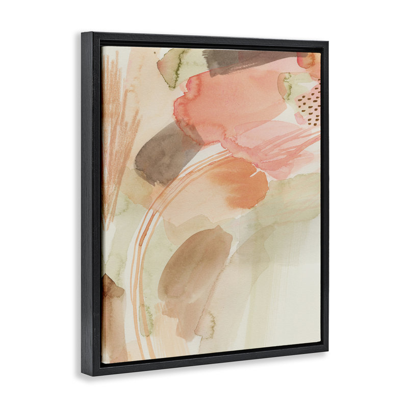 Art mural sur toile flottant rose et beige par Grace Popp, Cadre flottant noir de jais, H 21 po x l 17 po
