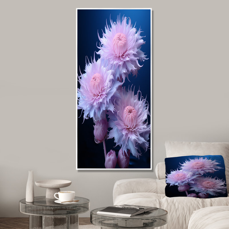 Mauve chardon fleurs givrées - chardon, art mural, Cadre flottant blanc, H 60 po x l 28 po x P 1,5 po