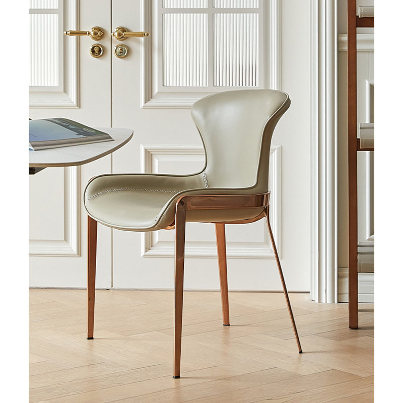 Italian Simple Saddle Leather Ironwork Backrest Dining Chair