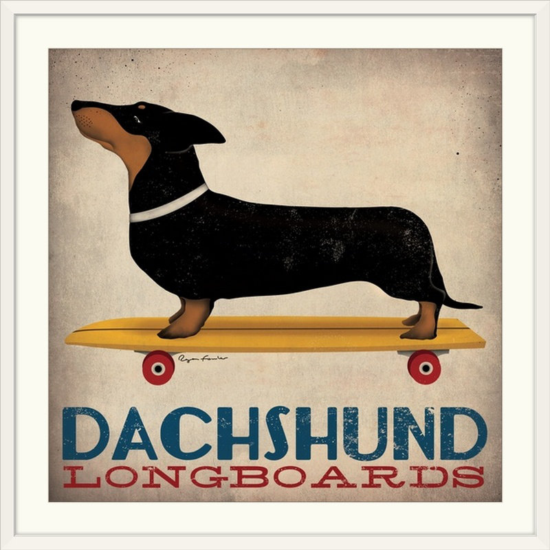 " Dachshund Longboards " by Ryan Fowler, 24" H x 24" W x 1.5" D, Canvas