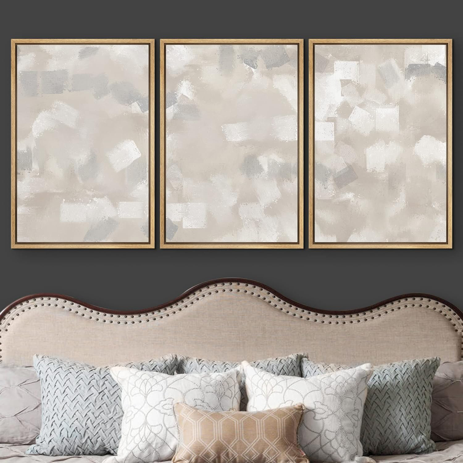 Abstract Muted Beige And Grey Framed Canvas Wall Art