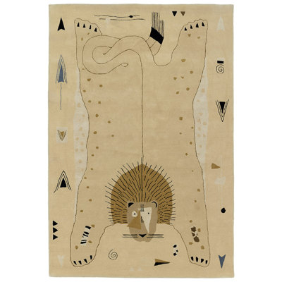Lion Wool Area Rug in Beige